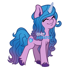 Size: 2000x2000 | Tagged: safe, artist:edgyanimator, imported from derpibooru, izzy moonbow, pony, unicorn, blue hair, chest fluff, cute, digital art, ear fluff, female, g5, happy, horn, izzybetes, mare, my little pony: tell your tale, purple mane, simple background, smiling, solo, standing, tail, unshorn fetlocks, white background