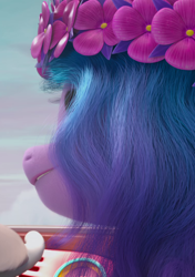 Size: 760x1080 | Tagged: safe, imported from derpibooru, screencap, izzy moonbow, pony, unicorn, spoiler:g5, spoiler:winter wishday, cropped, female, floral head wreath, flower, g5, mare, my little pony: make your mark, my little pony: make your mark chapter 3, solo, winter wishday