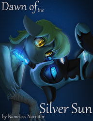 Size: 1860x2422 | Tagged: safe, artist:queen-razlad, imported from derpibooru, nightmare moon, oc, oc:straw basket, hippogriff, pony, fanfic:dawn of the silver sun, cover art, fanfic, fanfic art, fanfic cover, floating, glowing, magic