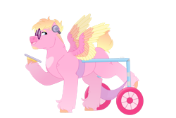 Size: 1280x854 | Tagged: safe, artist:itstechtock, imported from derpibooru, oc, oc:binny hop, pegasus, pony, colored wings, g5, glasses, male, multicolored wings, ponysona, simple background, solo, stallion, transparent background, wheelchair, wings