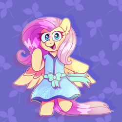 Size: 2048x2048 | Tagged: safe, artist:bluemoon, imported from derpibooru, fluttershy, pegasus, pony, chibi, clothes, cute, dress, looking at you, shyabetes, solo, spread wings, wings