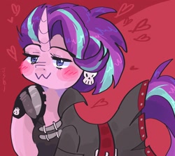 Size: 2048x1820 | Tagged: safe, artist:dmitrymemovznok, imported from derpibooru, starlight glimmer, pony, unicorn, :3, blushing, clothes, cute, edgelight glimmer, gameloft interpretation, glimmerbetes, goth, heart, smiling, solo