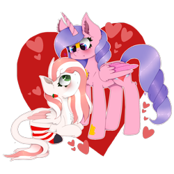 Size: 1300x1300 | Tagged: safe, artist:kathepart, imported from derpibooru, oc, oc only, oc:hearty love, alicorn, pegasus, couple, hearts and hooves day, simple background, transparent background