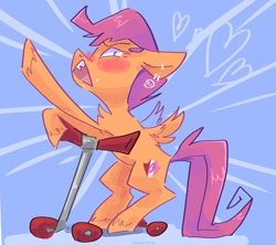 Size: 2048x1820 | Tagged: safe, artist:dmitrymemovznok, imported from derpibooru, scootaloo, pegasus, pony, blushing, chest fluff, ear piercing, heart, piercing, scooter, solo
