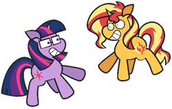 Size: 625x395 | Tagged: safe, artist:threetwotwo32232, imported from derpibooru, sci-twi, sunset shimmer, twilight sparkle, pony, unicorn, female, lesbian, mare, scitwishimmer, shipping, simple background, sunsetsparkle, transparent background