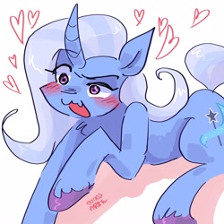 Size: 2048x2048 | Tagged: safe, artist:dmitrymemovznok, imported from derpibooru, trixie, pony, unicorn, :3, blushing, heart, lying down, smiling, solo, unshorn fetlocks