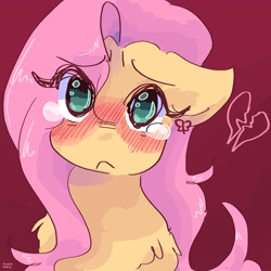 Size: 2048x2048 | Tagged: safe, artist:dmitrymemovznok, imported from derpibooru, fluttershy, pegasus, pony, blushing, bust, chest fluff, frown, heart, solo, teary eyes
