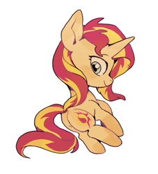 Size: 1475x1626 | Tagged: safe, artist:yanming98294, imported from derpibooru, sunset shimmer, pony, unicorn, butt, female, mare, plot, simple background, smiling, solo, white background