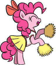 Size: 191x221 | Tagged: safe, artist:algoatall, pinkie pie, earth pony, pony, bow, cheerleader, cheerleader outfit, clothes, eyes closed, female, hair bow, mare, pinktober, pom pom, shirt, simple background, skirt, smiling, solo, transparent background