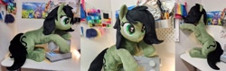 Size: 3694x1160 | Tagged: artist needed, safe, imported from twibooru, oc, oc:filly anon, earth pony, pony, cute, female, filly, heart eyes, image, mare, needs more jpeg, older, photo, plushie, seams, sewing machine, wingding eyes