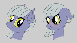Size: 1936x1095 | Tagged: safe, artist:aprilfools, limestone pie, earth pony, pony, /bale/, angry, blushing, bust, female, gray background, head, mare, portrait, scrunchy face, simple background, solo