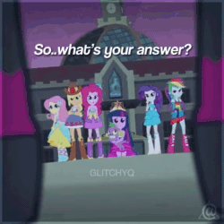 Size: 576x576 | Tagged: safe, edit, edited screencap, imported from derpibooru, screencap, sound edit, applejack, fluttershy, pinkie pie, rainbow dash, rarity, sci-twi, spike, sunset shimmer, twilight sparkle, dog, human, equestria girls, equestria girls (movie), animated, bare shoulders, belt, belt buckle, big crown thingy, boots, bracelet, canterlot high, clothes, cowboy boots, cowboy hat, crossed arms, cutie mark, cutie mark on clothes, element of magic, evening gloves, eyes closed, fall formal outfits, female, fingerless gloves, frown, gloves, hairpin, hammer, hat, humane five, humane seven, humane six, jacket, jewelry, leather, leather jacket, lip bite, long gloves, male, mane seven, mane six, night, open mouth, open smile, regalia, shoes, sleeveless, smiling, sound, spike the dog, statue, strapless, text, tiktok, twilight ball dress, webm