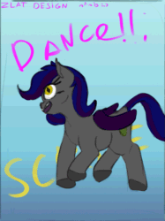 Size: 539x720 | Tagged: safe, artist:zlatdesign, imported from derpibooru, bat pony, animated, cute, dancing, eeee, full of pilk, funny, gif, gradient background, grin, head empty, implied sex, meme, scree, skree, smiling, solo