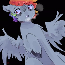 Size: 2048x2048 | Tagged: safe, artist:dmitrymemovznok, imported from derpibooru, rainbow dash, pegasus, pony, frown, raised hoof, scared, solo, spread wings, sweat, unshorn fetlocks, wings