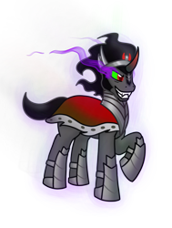 Size: 642x850 | Tagged: safe, artist:skydreams, imported from derpibooru, king sombra, pony, unicorn, dark magic, evil grin, glowing, glowing eyes, grin, magic, male, raised hoof, simple background, smiling, solo, sombra eyes, stallion, transparent background