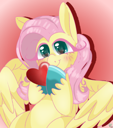 Size: 1000x1127 | Tagged: safe, artist:pagophasia, derpibooru exclusive, imported from derpibooru, fluttershy, pegasus, pony, blushing, colored hooves, cute, cutie mark eyes, daaaaaaaaaaaw, drop shadow, eye reflection, female, gradient background, happy, heart, hearts and hooves day, hoof hold, hooves together, impossibly long eyelashes, looking at you, mare, pink background, reflection, shyabetes, simple background, smiling, smiling at you, solo, unshorn fetlocks, weapons-grade cute, wingding eyes, wings