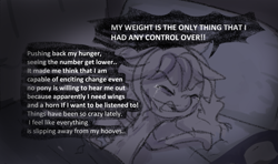 Size: 1167x691 | Tagged: safe, anonymous artist, imported from derpibooru, sunny starscout, earth pony, pony, series:anorexic sunny, anorexia, anorexic, bed, crying, eyes closed, female, g5, hospital bed, implied weight loss, mare, skinny, solo, speech bubble, spine, starvation, talking, thin