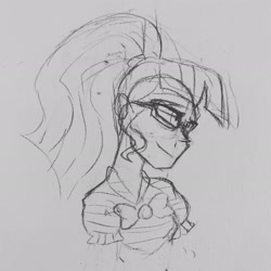 Size: 2048x2048 | Tagged: safe, artist:vitaltoast, imported from derpibooru, sci-twi, twilight sparkle, human, equestria girls, bust, monochrome, sketch, solo, traditional art