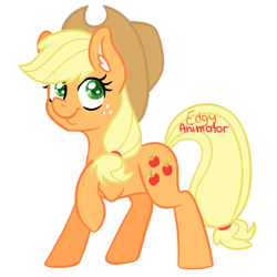 Size: 2000x2000 | Tagged: safe, artist:edgyanimator, imported from derpibooru, applejack, earth pony, pony, blonde, blonde hair, cowboy hat, ear fluff, female, green eyes, hat, mare, orange mane, raised hoof, simple background, solo, standing, tail, white background