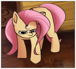 Size: 1710x1550 | Tagged: safe, artist:miryelis, imported from derpibooru, fluttershy, pegasus, pony, base used, buffering cat, faic, frown, glare, loading, long hair, looking, meme, photo, ponified animal photo, ponified meme, signature, solo, standing, thinking, wings