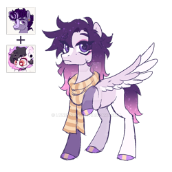 Size: 1024x1024 | Tagged: safe, artist:lynesssan, imported from derpibooru, oc, oc only, oc:eveline, pegasus, pony, clothes, colored wings, deviantart watermark, obtrusive watermark, scarf, simple background, solo, striped scarf, transparent background, two toned wings, watermark, wings