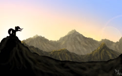 Size: 1024x640 | Tagged: safe, artist:spontaneouspotato, imported from derpibooru, fluttershy, mountain, mountain range, scenery, solo