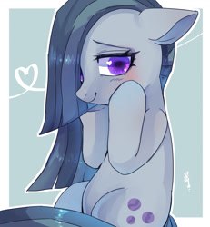 Size: 1200x1300 | Tagged: safe, artist:hosikawa, imported from derpibooru, marble pie, earth pony, pony, blushing, cute, female, hair over one eye, heart, heart eyes, looking at you, marblebetes, signature, simple background, smiling, solo, wingding eyes