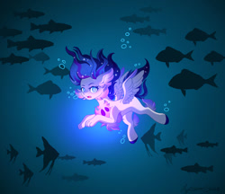 Size: 1280x1107 | Tagged: safe, artist:say-burn-in-heaven, imported from derpibooru, oc, oc only, fish, pegasus, pony, bubble, chest fluff, digital art, ocean, open mouth, solo, swimming, underwater, water