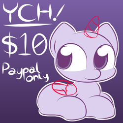 Size: 2000x2000 | Tagged: safe, artist:cushyhoof, imported from derpibooru, oc, oc only, earth pony, pegasus, pony, unicorn, any gender, any race, commission, cute, female, gradient background, lying down, male, mare, ponyloaf, prone, sitting, solo, stallion, ych sketch, your character here