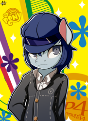 Size: 1552x2140 | Tagged: safe, artist:alexsc112, imported from derpibooru, earth pony, pony, semi-anthro, crossover, naoto shirogane, persona, persona 4, solo