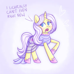 Size: 1000x1000 | Tagged: safe, artist:memethyst-art, imported from derpibooru, lily lace, pony, unicorn, clothes, dress, februpony, female, mare, simple background, solo, text