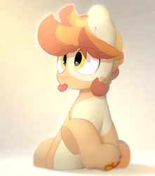 Size: 2139x2420 | Tagged: safe, artist:mochi_nation, imported from derpibooru, oc, oc only, oc:flame egg, earth pony, pony, coat markings, cute, eye clipping through hair, female, mare, ocbetes, sitting, solo, tongue out