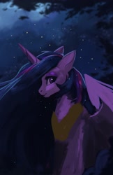 Size: 1500x2312 | Tagged: safe, artist:hierozaki, imported from derpibooru, twilight sparkle, alicorn, firefly (insect), insect, pony, female, mare, night, solo, twilight sparkle (alicorn)