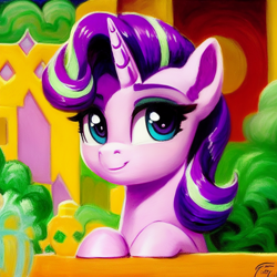 Size: 1024x1024 | Tagged: safe, generator:pony soup v1, imported from derpibooru, starlight glimmer, pony, unicorn, ai content, ai generated, cute, generator:stable diffusion, glimmerbetes, looking at you, prompter:siber, smiling, smiling at you, solo