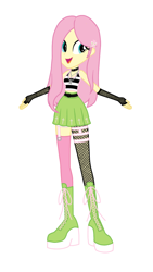 Size: 720x1280 | Tagged: safe, artist:selenaede, imported from derpibooru, fluttershy, butterfly, human, equestria girls, alternate clothes, alternate hairstyle, base used, belt, boots, choker, clothes, cross, female, fingerless gloves, fishnet clothing, fishnets, g4, garter, garter belt, garter straps, garters, gloves, hairclip, jewelry, long gloves, long socks, looking away, microskirt, miniskirt, necklace, open mouth, platform boots, platform shoes, ring, shirt, shoes, silver, simple background, skirt, sleeveless, sleeveless shirt, smiling, socks, solo, striped shirt, stripes, thigh highs, thigh socks, white background