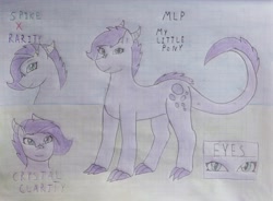 Size: 2972x2182 | Tagged: safe, artist:citlalyhm, imported from derpibooru, oc, oc only, oc:crystal clarity, dracony, hybrid, kilalaverse, female, graph paper, interspecies offspring, mare, offspring, parent:rarity, parent:spike, parents:sparity, solo, traditional art