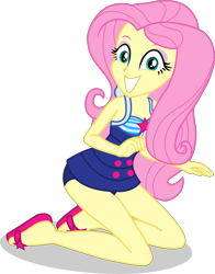 Size: 2357x3011 | Tagged: safe, alternate version, artist:dustinwatsongkx, imported from derpibooru, fluttershy, human, equestria girls, accessory swap, bare shoulders, clothes, clothes swap, female, grin, one-piece swimsuit, sandals, sci-twi swimsuit, simple background, sleeveless, smiling, solo, swimsuit, swimsuit swap, transparent background
