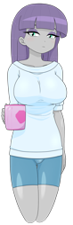 Size: 1160x3522 | Tagged: safe, alternate version, artist:batipin, imported from derpibooru, maud pie, human, equestria girls, breasts, busty maud pie, eyes closed, female, looking at you, mug, simple background, solo, transparent background