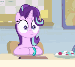 Size: 640x578 | Tagged: safe, imported from derpibooru, screencap, starlight glimmer, pony, student counsel, animated, cheek squish, cropped, cute, expressions, faic, glimmerbetes, solo, squishy cheeks, starlight glimmer is best facemaker, starlight's office, talking
