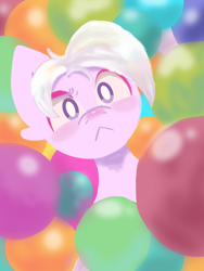 Size: 1080x1440 | Tagged: safe, artist:flower-black, imported from derpibooru, earth pony, pony, :<, abstract background, balloon, frown, g5, ivory cedar, male, solo, stallion