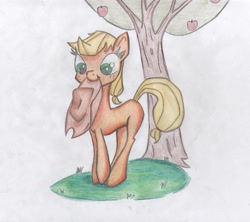 Size: 2806x2494 | Tagged: safe, artist:the-post-script, imported from derpibooru, applejack, earth pony, pony, apple, apple tree, hat, mouth hold, solo, tree