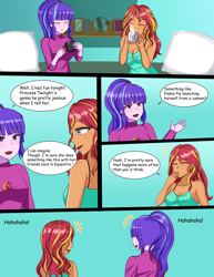 Size: 2338x3025 | Tagged: safe, artist:binrouya2021, artist:mlp-cam, imported from derpibooru, starlight glimmer, sunset shimmer, human, comic:equestria girls curse and madness, equestria girls, breasts, busty sunset shimmer, cleavage, clothes, comic, duo, nightgown, pajamas