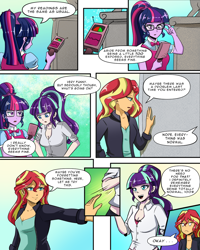 Size: 1024x1280 | Tagged: safe, artist:binrouya2021, artist:candyclumsy, artist:mlp-cam, imported from derpibooru, sci-twi, starlight glimmer, sunset shimmer, twilight sparkle, human, comic:equestria girls curse and madness, equestria girls, breasts, cleavage, comic, dialogue, female, speech bubble, trio