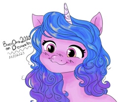 Size: 1200x1000 | Tagged: safe, artist:butt0ns2010, imported from derpibooru, izzy moonbow, pony, unicorn, :3, blushing, cute, female, g5, izzybetes, mare, simple background, solo, white background