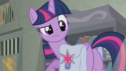 Size: 1200x675 | Tagged: safe, imported from derpibooru, screencap, twilight sparkle, alicorn, pony, the point of no return, bag, book, bookshelf, butt, confused, female, looking back, mare, plot, saddle bag, solo, twibutt, twilight sparkle (alicorn)