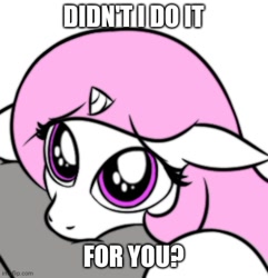 Size: 500x519 | Tagged: safe, artist:banebuster, edit, imported from derpibooru, princess celestia, alicorn, pony, series:tiny tia, cropped, cute, cutelestia, didn't i do it for you, impact font, meme