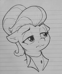 Size: 861x1024 | Tagged: safe, artist:whiskeypanda, imported from derpibooru, fluttershy, pegasus, pony, fake it 'til you make it, alternate hairstyle, bust, clothes, doodle, ink drawing, lined paper, pen drawing, severeshy, traditional art, unimpressed