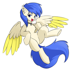 Size: 2740x2700 | Tagged: safe, alternate version, artist:crystal eve, imported from derpibooru, oc, oc only, oc:yun fluttershy, pegasus, belly, chest fluff, featureless crotch, female, jewelry, mare, necklace, pegasus oc, pet tag, simple background, solo, white background