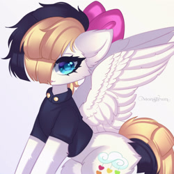 Size: 3000x3000 | Tagged: safe, artist:monstrum, imported from derpibooru, songbird serenade, pegasus, pony, my little pony: the movie, bow, cute, hair bow, looking at you, sia (singer), solo, spread wings, wings