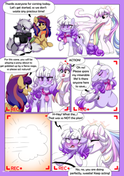 Size: 2894x4093 | Tagged: safe, artist:shoelace, imported from derpibooru, oc, oc:anita snap, oc:glamour shot, oc:lucky gem, oc:noella novella, earth pony, lamia, original species, pegasus, pony, unicorn, comic, female, glasses, horn, mare, siblings, sisters, story in the source, vore, wings